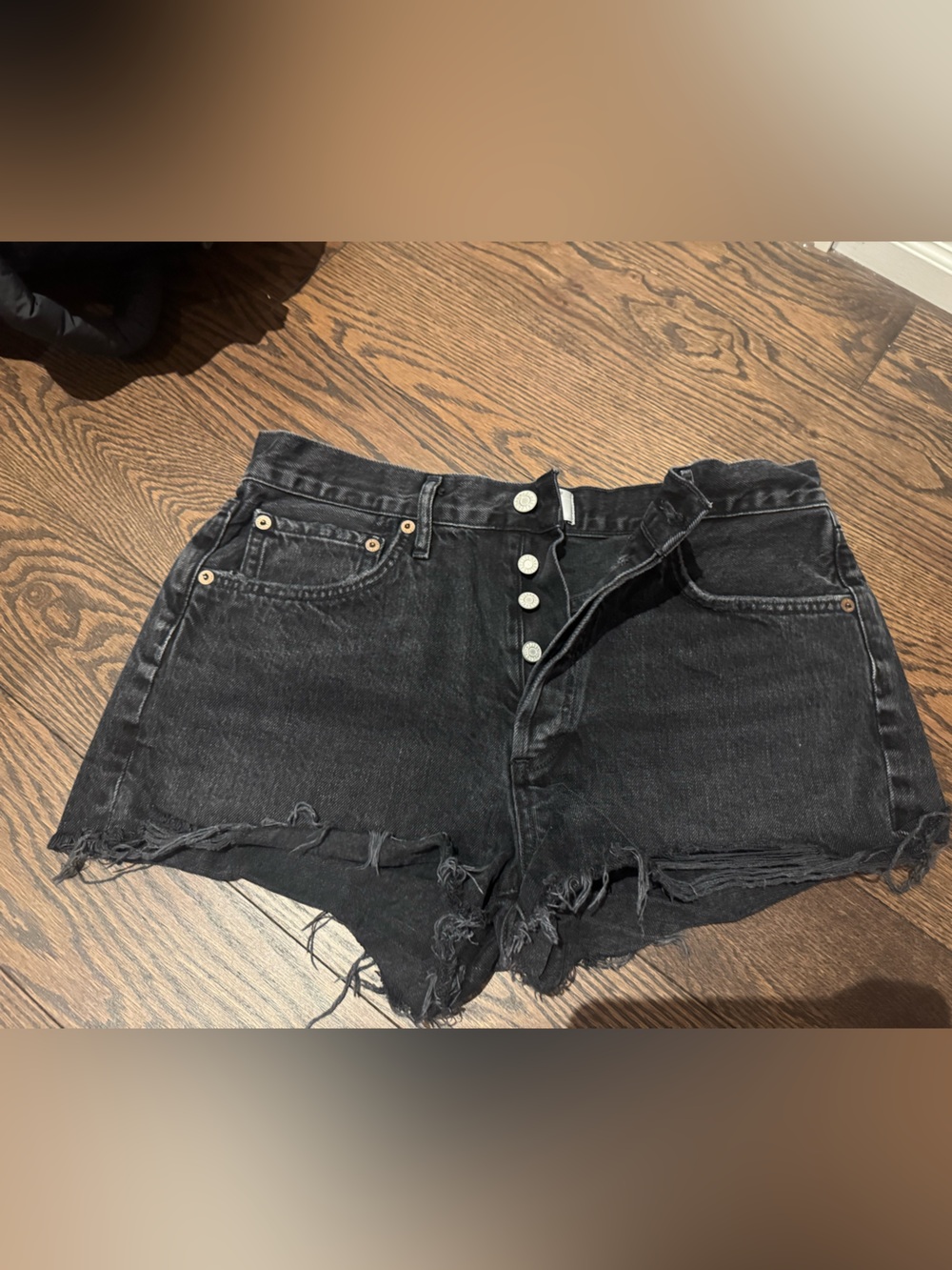 Agolde Parker Black Distressed Denim Cutoff Shorts